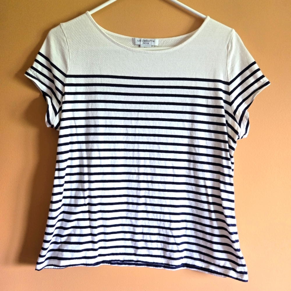 Liz Claiborne Striped Short Sleeve Tee PTP=20"